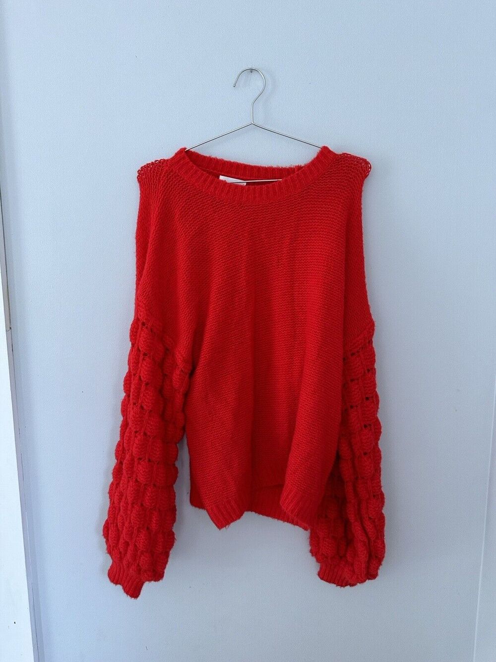 Comfy Casual &Merci Red Oversize Big Wide Bubble Sleeve Glamour Sweater S